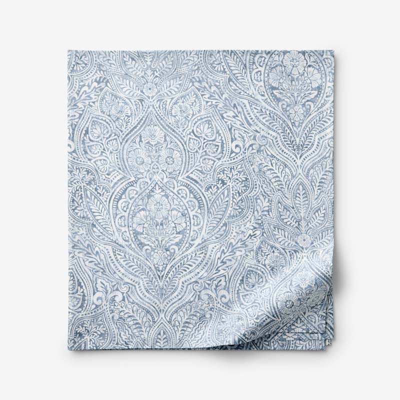 Paisley Grace Floral Premium Smooth Wrinkle-Free Sateen Flat Bed Sheet - Blue, King/Cal. King