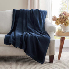 Cotton/Acrylic Fleece Throw - Navy