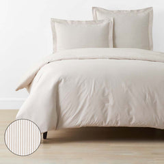 Classic Stripes and Plaids Cool Yarn-Dyed Cotton Percale Duvet Cover - Stripe Tan, Full/Queen
