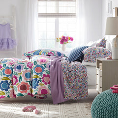 Joyful Flower Classic Cool Organic Cotton Percale Duvet Cover Set - White Multi, Twin/Twin XL
