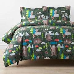 Bear Camp Classic Cool Organic Cotton Percale Duvet Cover Set - Green Multi, Twin/Twin XL