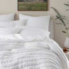 Premium Breathable Washed Linen Solid Quilt - White, Twin/Twin XL