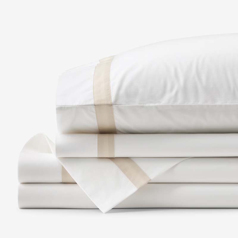 Contrast Border Premium Cool Supima® Cotton Percale Bed Sheet Set - Oatmeal, Queen