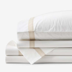 Contrast Border Premium Cool Supima® Cotton Percale Bed Sheet Set - Oatmeal, Twin