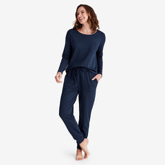 Pima Cotton Women's Jogger Pants Pajama Set - Navy, M