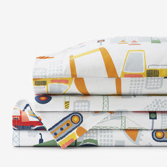 Construction Trucks Classic Cool Organic Cotton Percale Bed Sheet Set - White , Twin