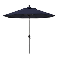 Round Outdoor Patio Umbrella, Fiberglass with Twist Tilt - Black Finish, Navy, 9'