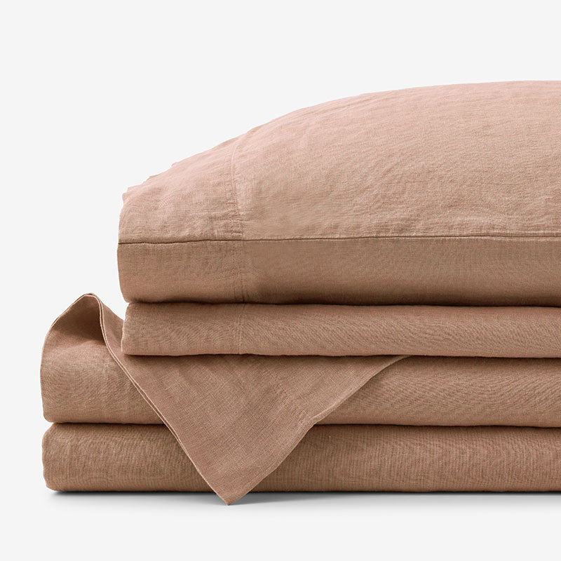 Premium Breathable Washed Linen Solid Bed Sheet Set - Light Clay, Twin