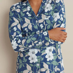 Printed Pima Cotton Women's Button-Down Pajama Set - Twilight Blossom, XXL