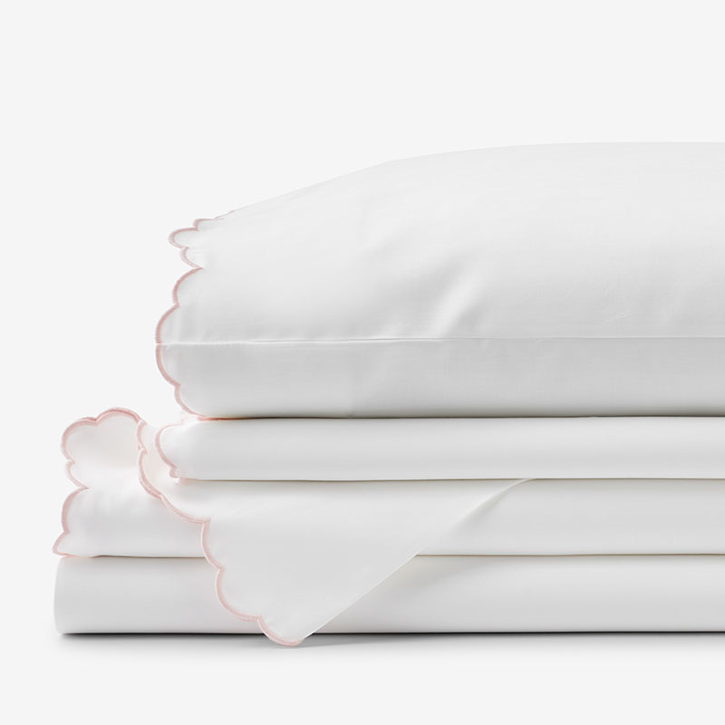 Embroidered Scallop Classic Smooth Sateen Solid Bed Sheet Set - Blush, Full