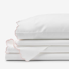Embroidered Scallop Classic Smooth Sateen Solid Bed Sheet Set - Blush, Queen