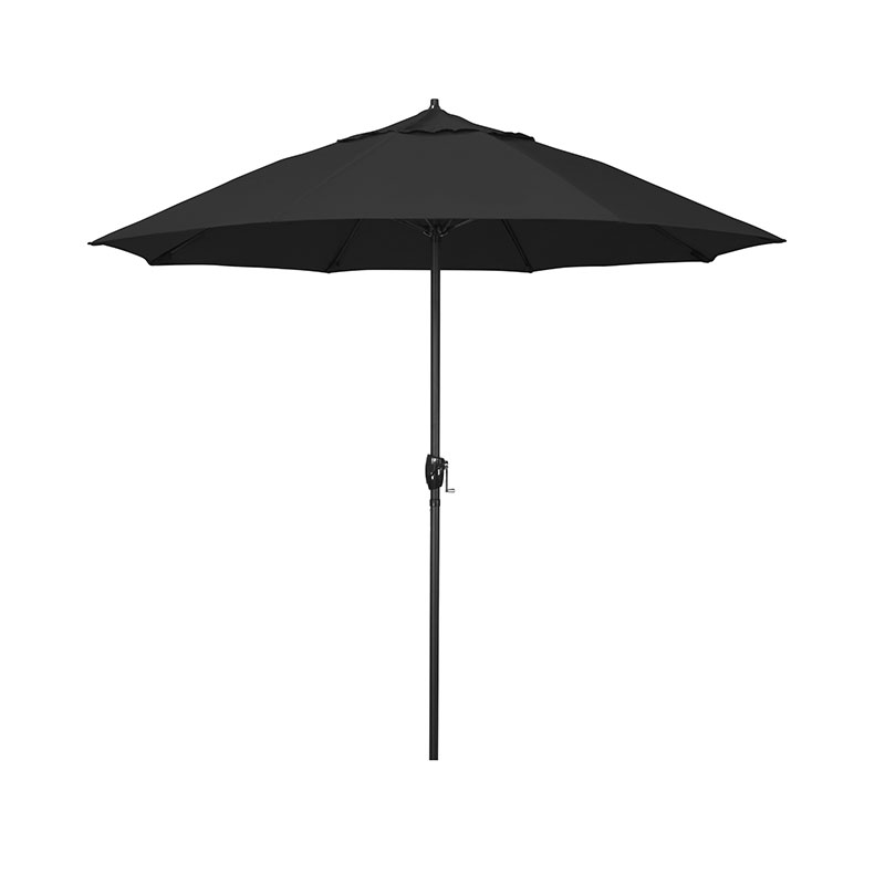 Round Outdoor Patio Umbrella, Aluminum with Auto Tilt Crank - Black Finish, Black, 7.5'