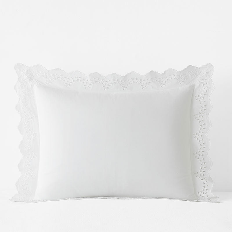 Eyelet Classic Cool Cotton Percale Solid Sham - White, King