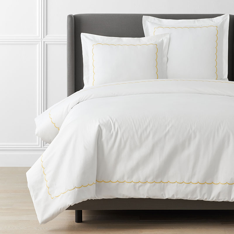 Scallop Embroidered Premium Cool Egyptian Percale Duvet Cover - Yellow, King/Cal King