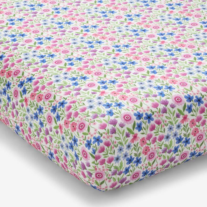 Joy Garden Classic Cool Organic Cotton Percale Fitted Crib Sheet - White Multi