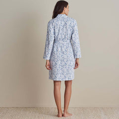 Printed Pima Cotton Women's Kimono Robe - Blue Garden, S
