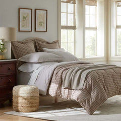 Classic Stripes and Plaids Cool Yarn-Dyed Cotton Percale Reversible Comforter - Windowpane Taupe, Full