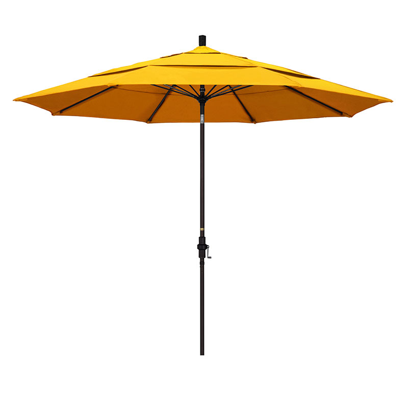 Round Outdoor Patio Umbrella, Fiberglass with Twist Tilt - Bronze Finish, Sunflower, 11'