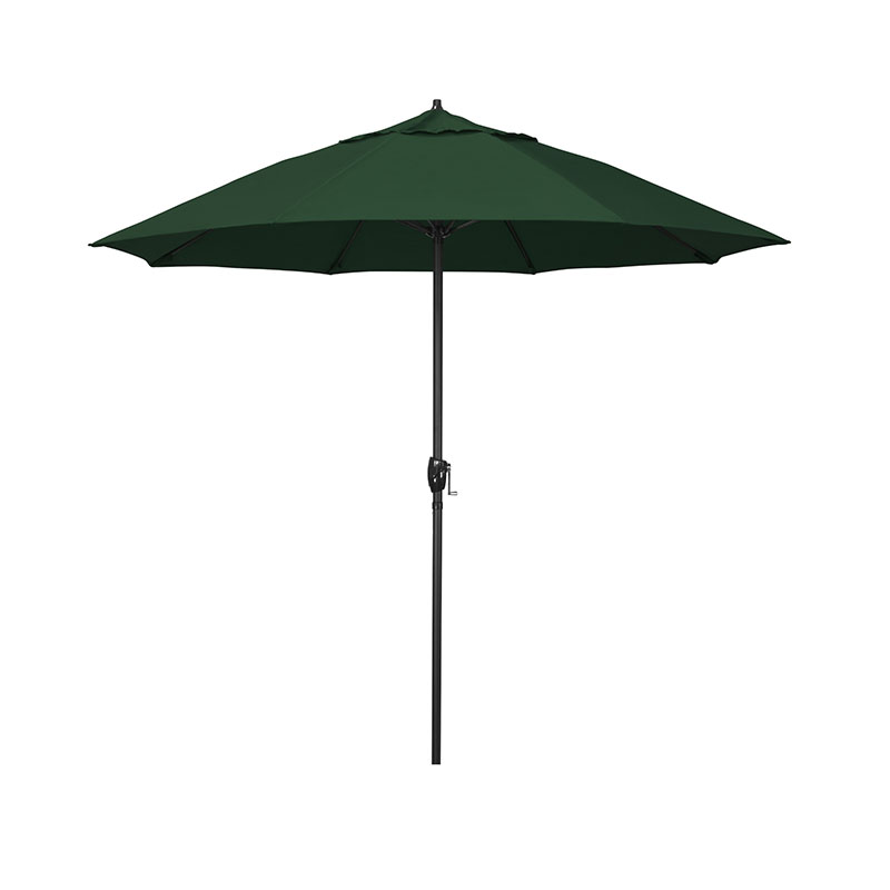Round Outdoor Patio Umbrella, Aluminum with Auto Tilt Crank - Black Finish, Forest Green, 7.5'