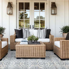 Hand Knotted Performance Rug - Ivory/Slate Blue, 5' x 8'