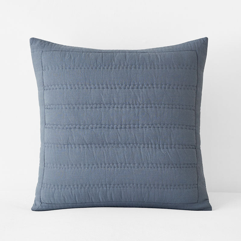 Premium Breathable Washed Linen Solid Quilted Sham - Blue Stone, Euro
