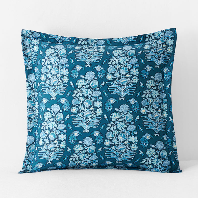 Nawab Floral Premium Smooth Sateen Reversible Sham - Blue Multi, Euro