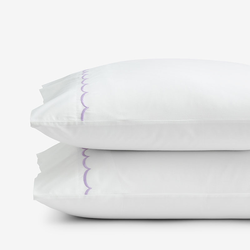Scallop Embroidered Premium Cool Egyptian Percale Pillowcase Set - Lavender, Standard