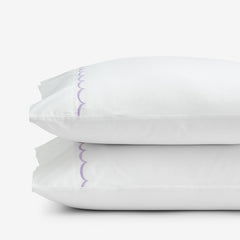 Scallop Embroidered Premium Cool Egyptian Percale Pillowcase Set - Lavender, Standard