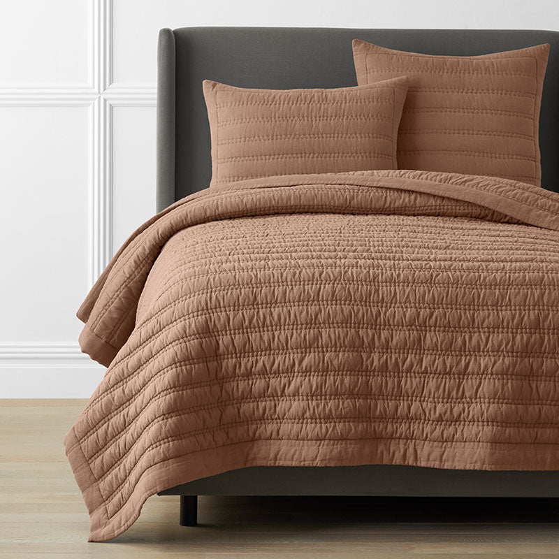 Premium Breathable Washed Linen Solid Quilt - Clay, Full/Queen