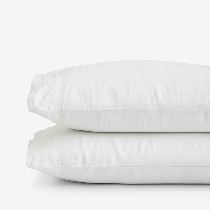 Premium Breathable Washed Linen Solid Pillowcase Set - White, Standard