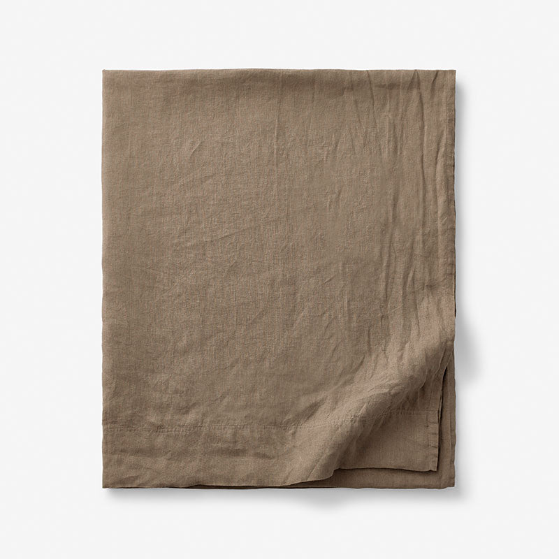 Premium Breathable Washed Linen Solid Flat Bed Sheet - Pine Bark, Full