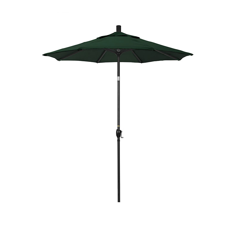 6' Round Outdoor Patio Umbrella, Aluminum with Push Button Tilt - Black Finish, Forest Green
