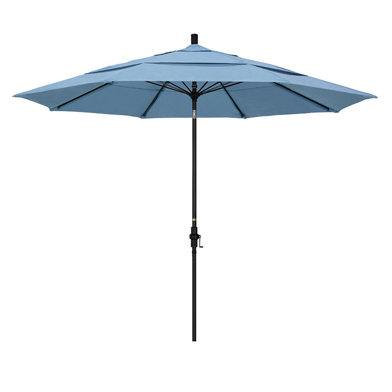 Round Outdoor Patio Umbrella, Fiberglass with Twist Tilt - Black Finish, Air Blue, 11'