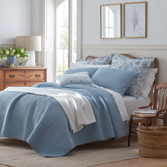 Fara Textured Kantha Quilt - Blue, King/Cal. King