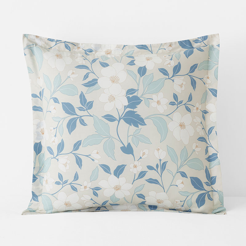 Clemencia Classic Cool Cotton Percale Sham - Floral Pale Blue, Euro