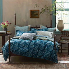 Nawab Floral Premium Smooth Sateen Reversible Duvet Cover - Blue Multi, Full/Queen
