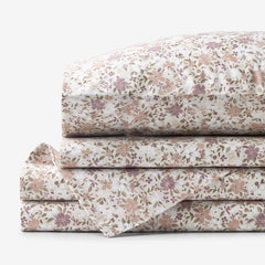 Joyful Floral Classic Smooth Sateen Bed Sheet Set - Beige, Twin