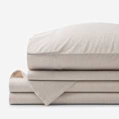 Classic Stripes and Plaids Cool Yarn-Dyed Cotton Percale Bed Sheet Set - Stripe Tan, King