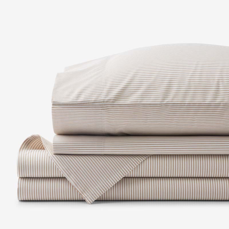Classic Stripes and Plaids Cool Yarn-Dyed Cotton Percale Bed Sheet Set - Stripe Tan, Twin XL