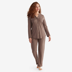 Pima Cotton Women's Button-Down Pajama Set - Cocoa, XXL