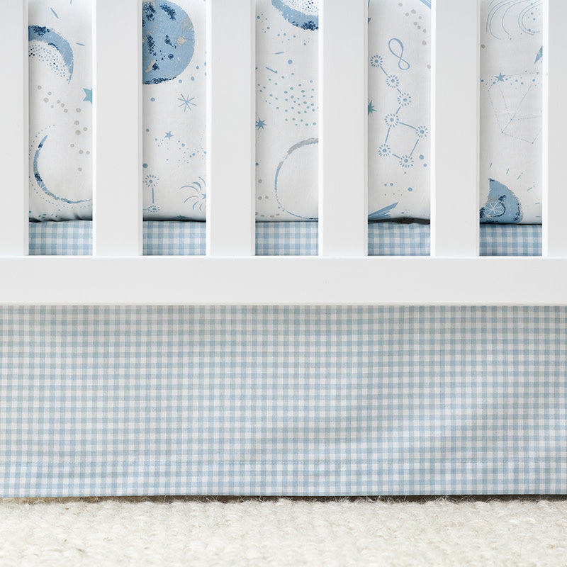 Ditsy Gingham Classic Cool Classic Cool Organic Cotton Percale Tailored Crib Skirt - Blue