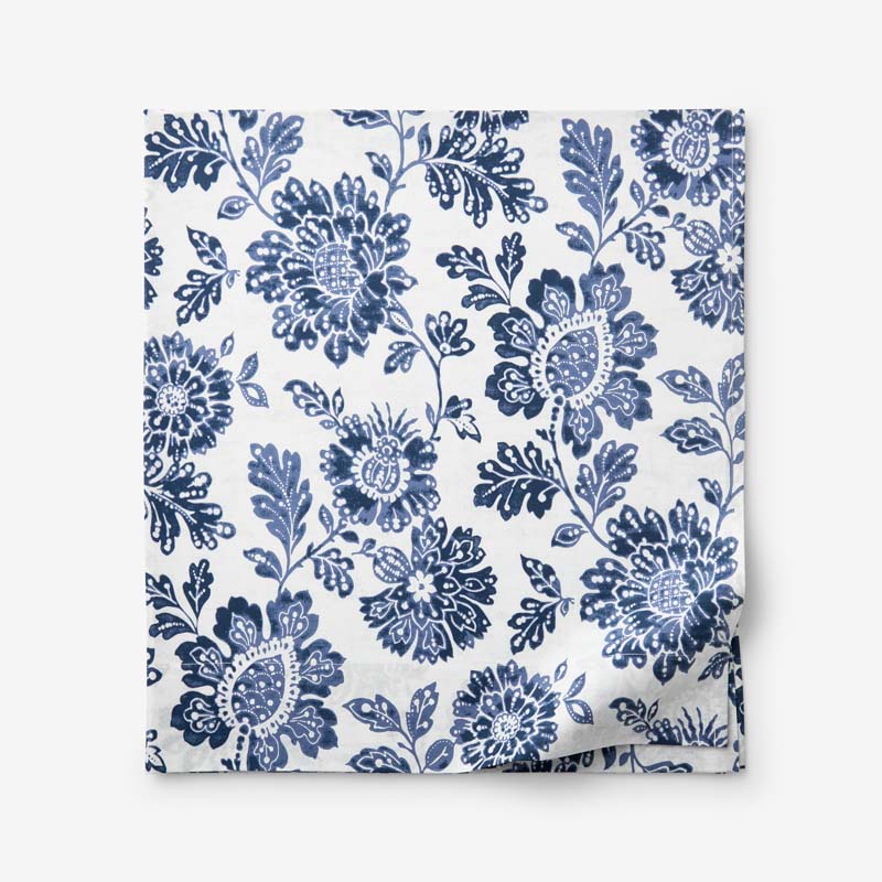Floral Indigo Garden Classic Cool Cotton Percale Flat Bed Sheet - Blue, Twin/Twin XL