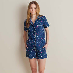 Printed Poplin Women's Shorts Set - Navy Hearts, XXL