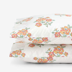 Blossoms and Stripes Classic Cool Cotton Percale Pillowcase Set - Petal Charm, King