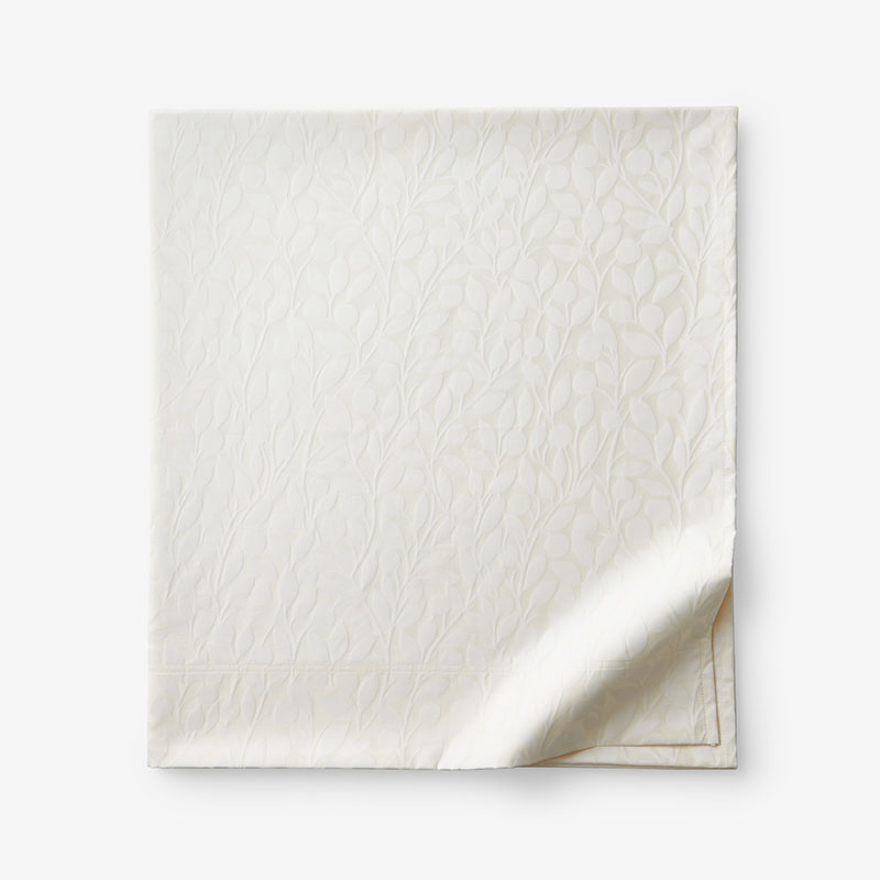 Jacquard Leaf Yarn-Dyed Premium Smooth Supima® Cotton Wrinkle-Free Sateen Flat Bed Sheet - Ivory, Queen
