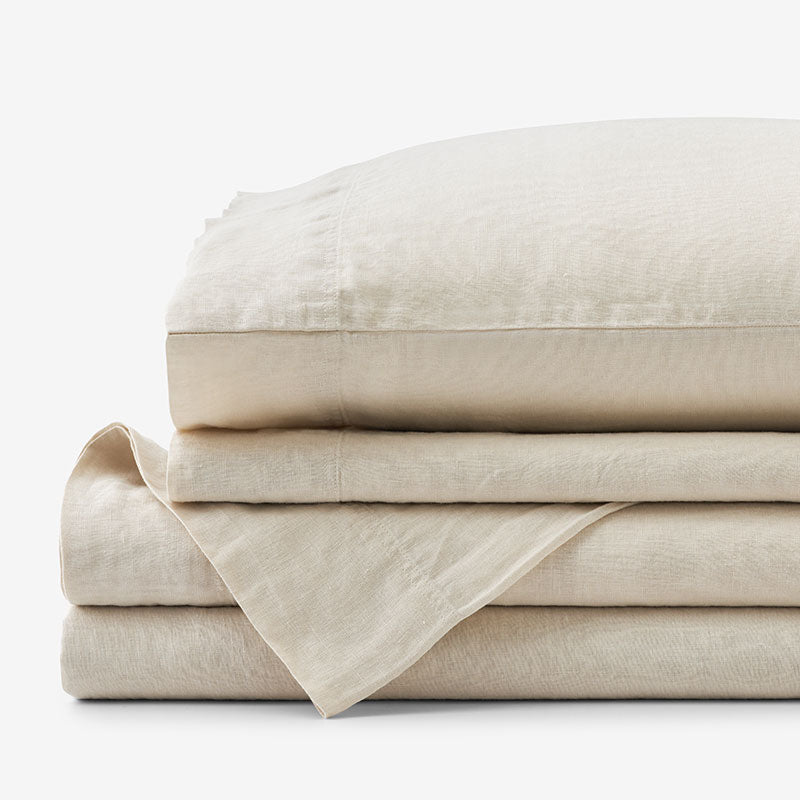 Premium Breathable Washed Linen Solid Bed Sheet Set - Parchment, King