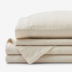 Premium Breathable Washed Linen Solid Bed Sheet Set - Parchment, Full