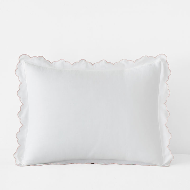 Embroidered Scallop Classic Smooth Sateen Solid Sham - Blush, King