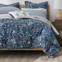 Julienne Classic Cool Cotton Percale Reversible Sham - Mini Floral Navy, Euro