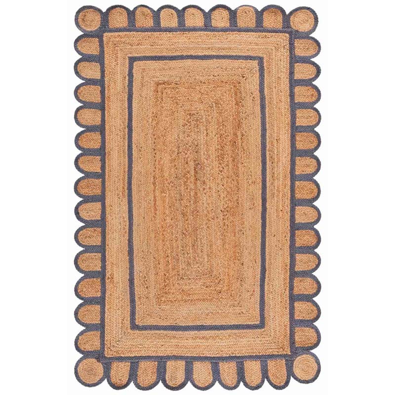 Scallop Border Handwoven Jute Rug - Blue, 5' x 8'